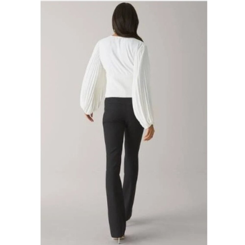 White House Black Market Pintucked Banded Bottom Blouse, White Cream | Size 4 - Picture 2 of 8